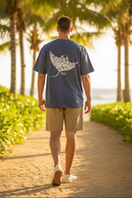 画像をギャラリービューアに読み込む, マンタ柄:Hula Lani Hawaii ハワイアンバックプリントTシャツ メンズ 半袖 マンタ