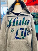 Load image into Gallery viewer, Hula is Life Lei Hulu Youth (Kids) Hoodie (Grey & Landyard Blue)