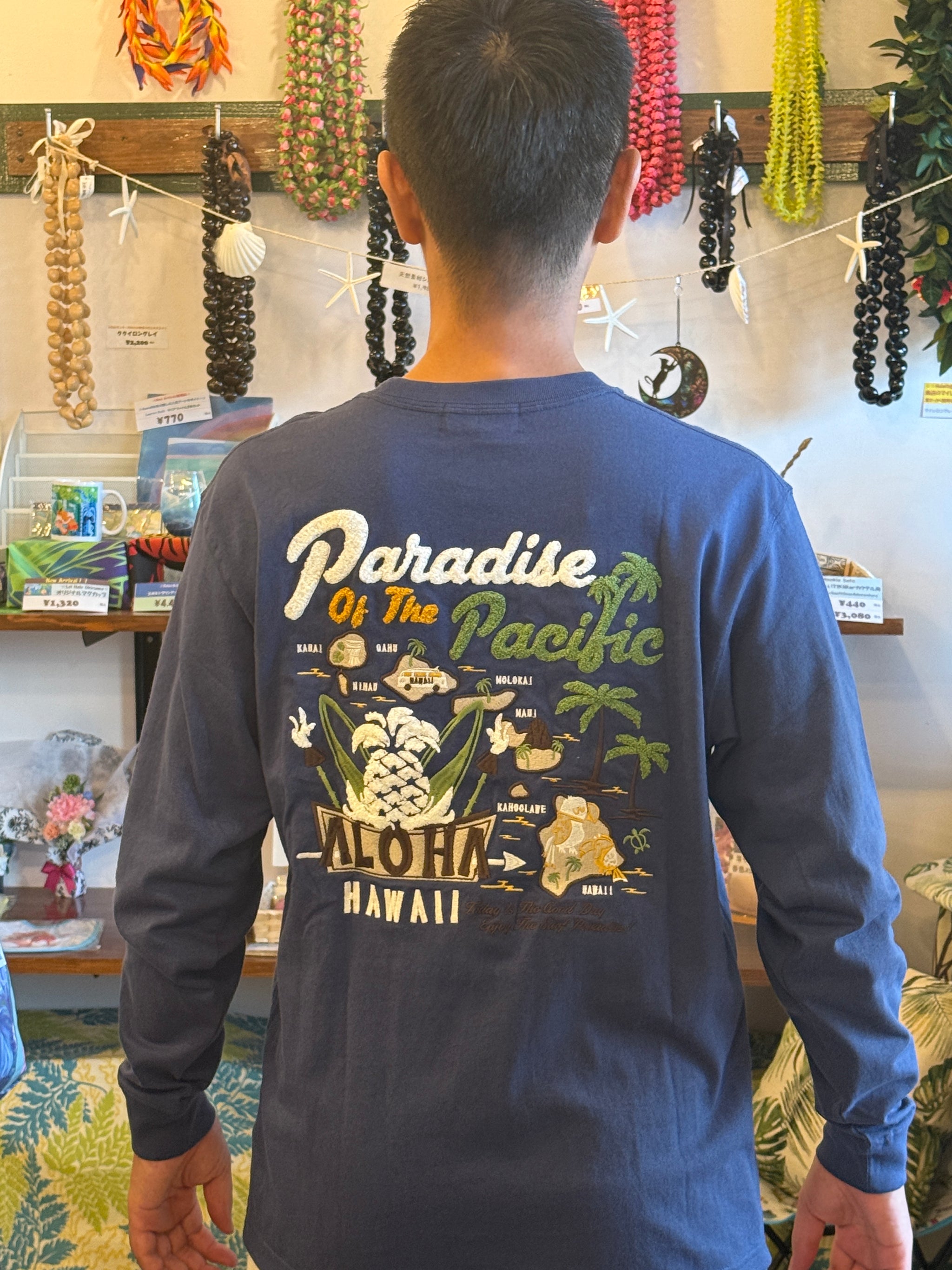 男女兼用】Hulalani Hawaii 刺繍ロングTシャツ(Hawaii island） – Lei